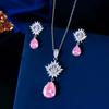 Wunderschönes Schmuckset mit Halskette und Ohrringen aus Zirkonia im Birnenschliff, Verlobungs-Schmuckset mit rosa Anhänger für Damen, Tägliche Wear Accessoires
