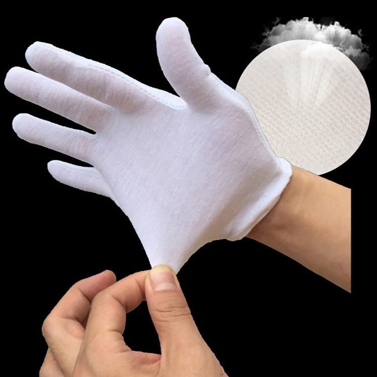 White Pure Cotton Gloves for Work, Etiquette, Cultural Play, and Bead Polishing