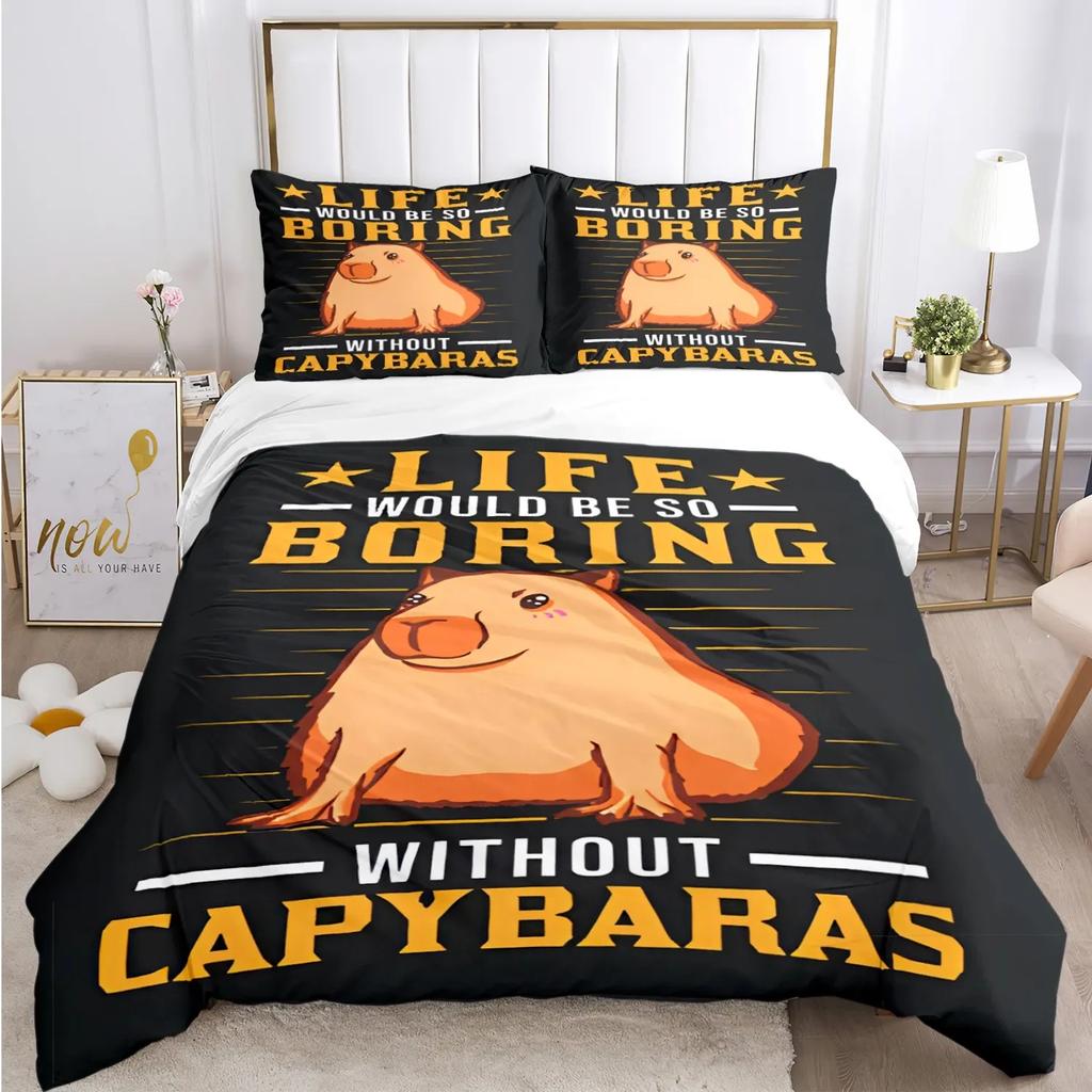 Funny Capybara Anime Duvet Cover Kawaii Animals Bedding Set Soft Quilt Cover Full Size for Children Kid Teens Bedroom Decoration