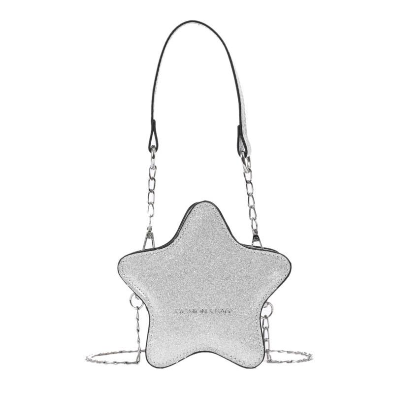 Fashionable Color Solid Star Shaped Glossy Children Casual Shoulder Chain Bag