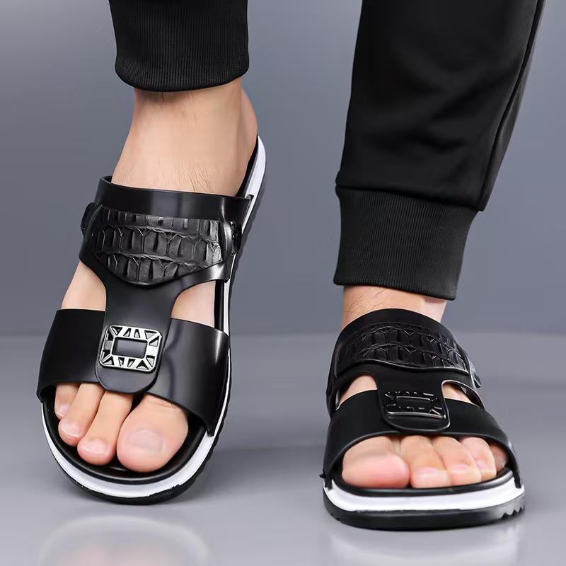 TUINANLE Unisex Casual Leather Slippers Mens Outdoor Open Toe Sandals Lightweight Comfortable Daily Walking Leisure Shoes