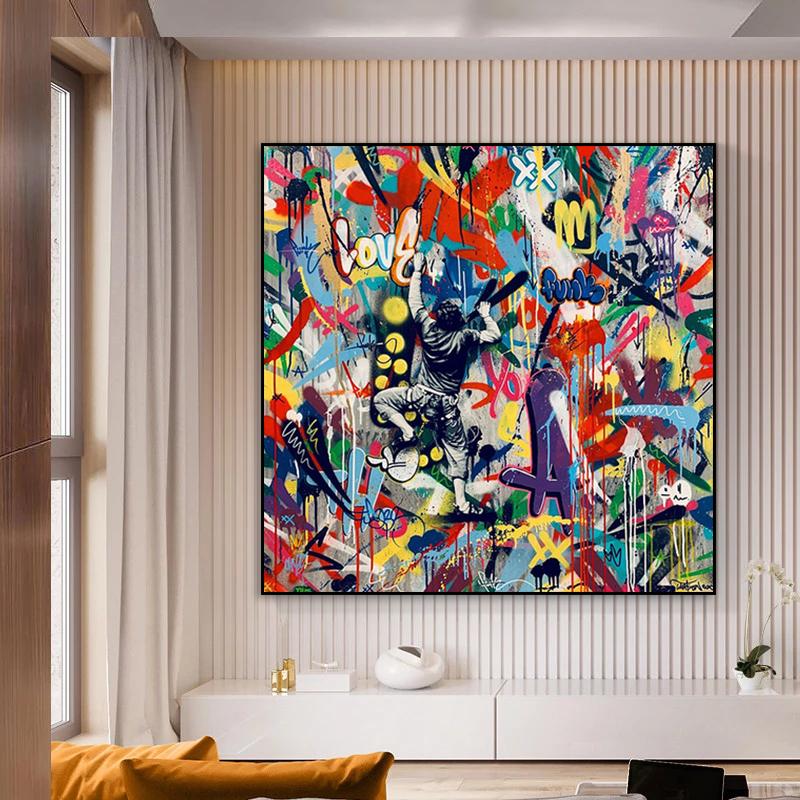 Martin Whatson Graffiti Artwork Canvas Painting Modern Pop Art Posters and Prints Wall Pictures for Home Living Room Cuadros