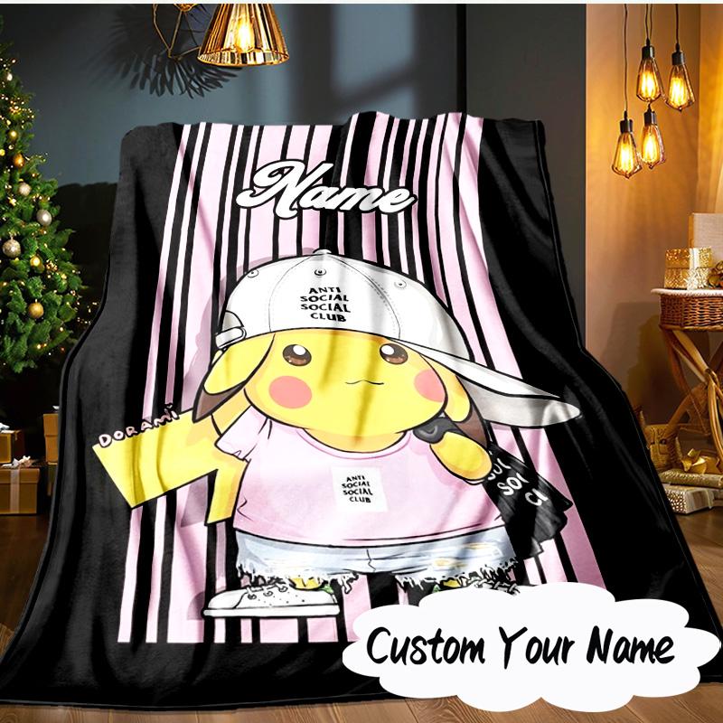 Custom Name Pika Urban Fashion Blanket Ideal Bedding Blanket Perfect for Travel, Camping, Living Rooms, Offices, Sofas, Fan Christmas gift