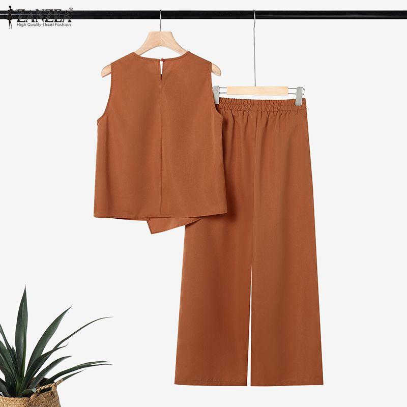 ZANZEA Women Sleeveless Vest Tops and Pants Casual Two Piece Suit Sets
