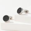 Minimalist Black and Silver Round Cufflinks for Men