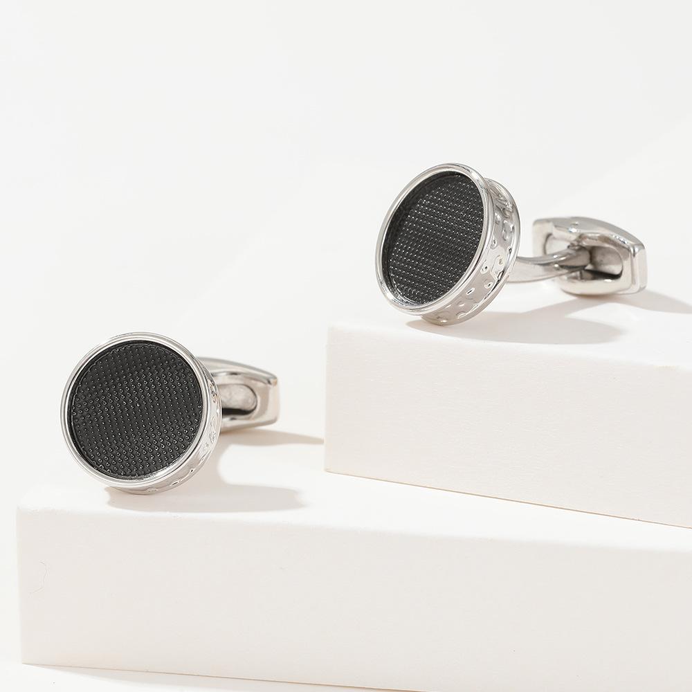 

Minimalist Black and Silver Round Cufflinks for Men Manual