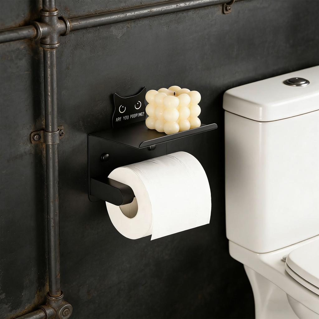 Space Saving Adhesive Toilet Paper Stand With Extra Platform For Phones And Small Items