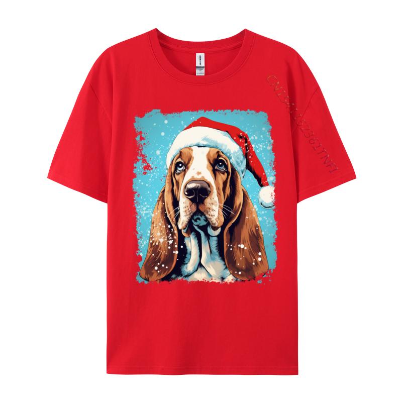 Christmas Dog Basset Hound T-Shirt Fashion Tops Tee Tops Hipster Male T Shirts Funny Cool Tee Streetwear Man