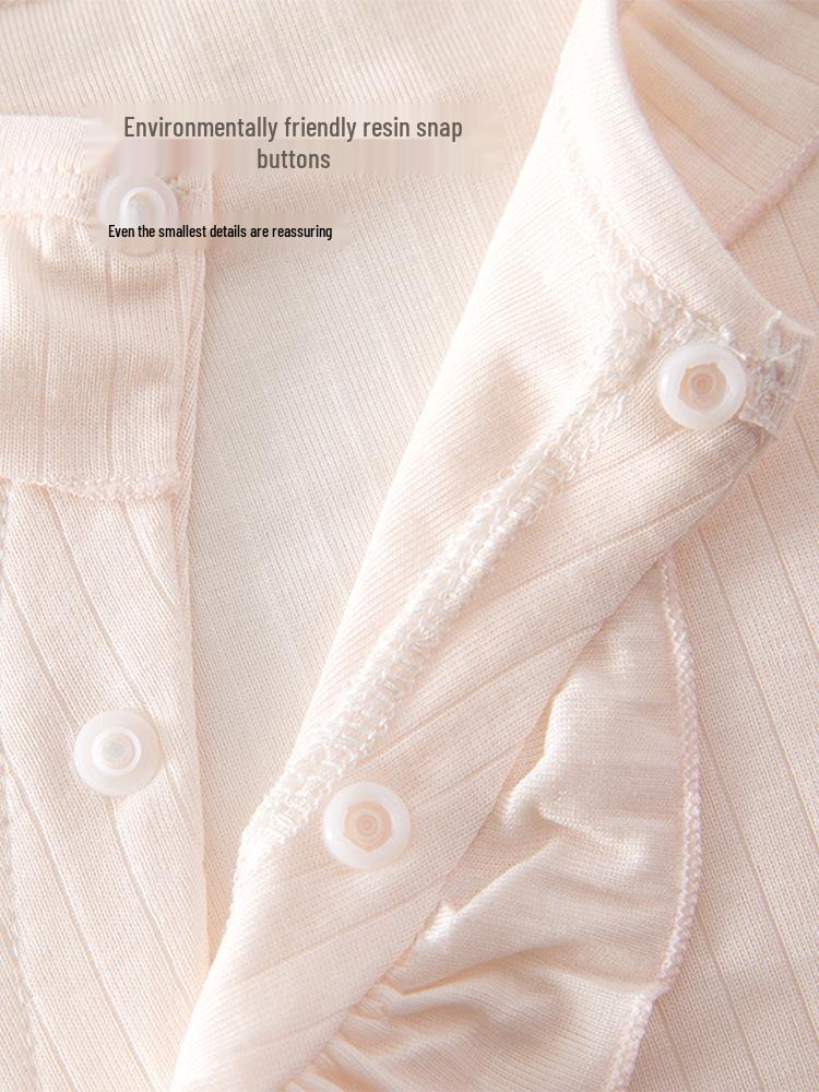 Lace Collar Romper for Newborn Girls - Summer Long Sleeve Pajamas for Air Conditioned Rooms