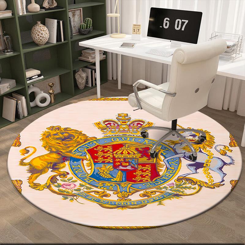 1pc Medieval royal coat of arms and iris Round carpet Painted Printed circular carpet, home door mat, outdoor travel protection carpet