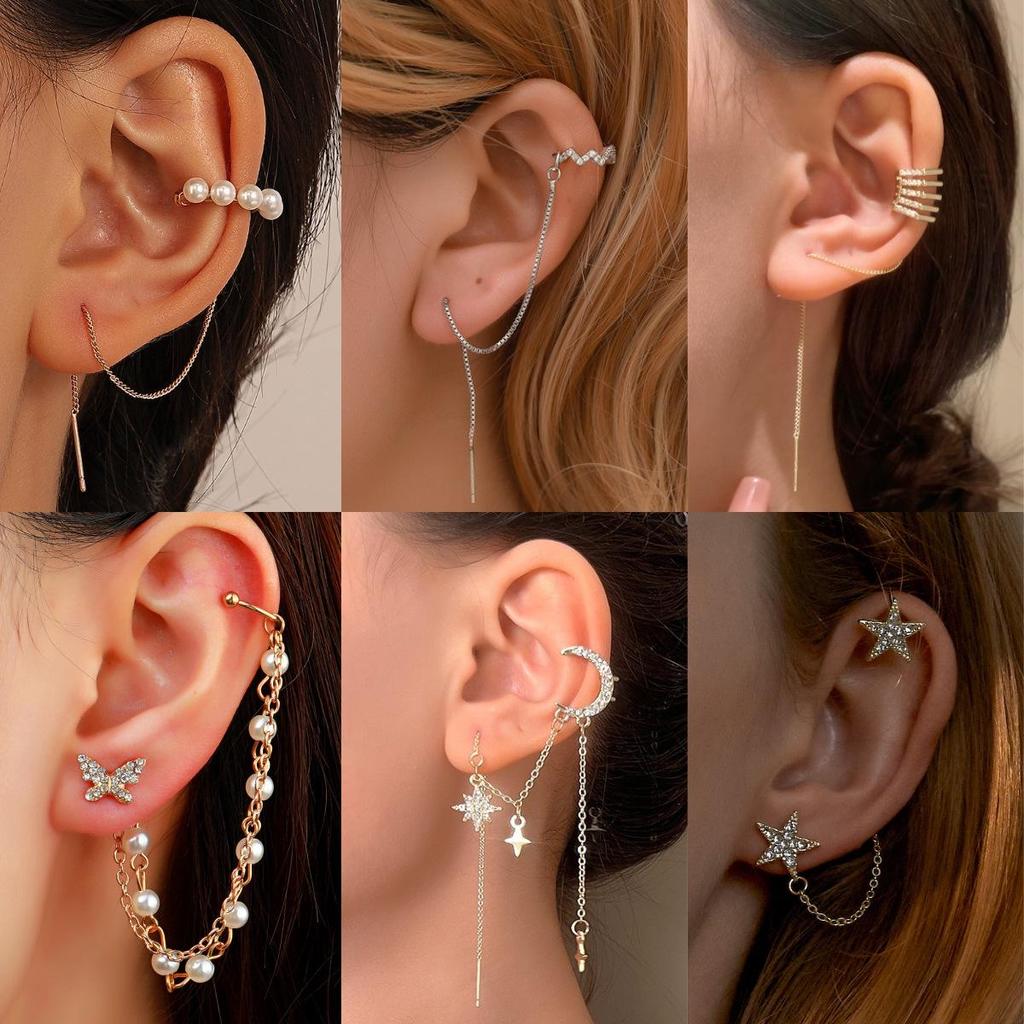 Geometric Zircon Tassel Ear Clips: Stylish No-Pierce Earrings for Women