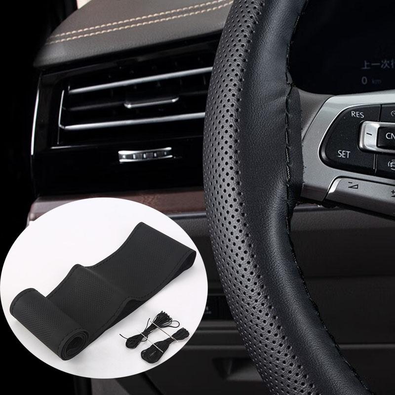 38 cm Auto-Lenkradbezug, Nadeln und Flechtfaden, Kunstleder-Flechtbezug, DIY, weich, rutschfest, Auto-Innenraum