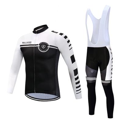 Outono Equitação Bicicleta Jerseys Ciclismo Roupas Conjunto Homens Manga Comprida Calças Bib Branco Roupas Bicicleta Terno