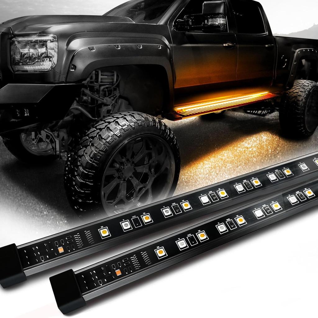 OPT7 Sidekick 78" Running Board Lights 2PCS LED Strips w/Sequential Amber Turn Signal, DRL, White Courtesy Light for Extended Crew Cab Trucks Pickup
