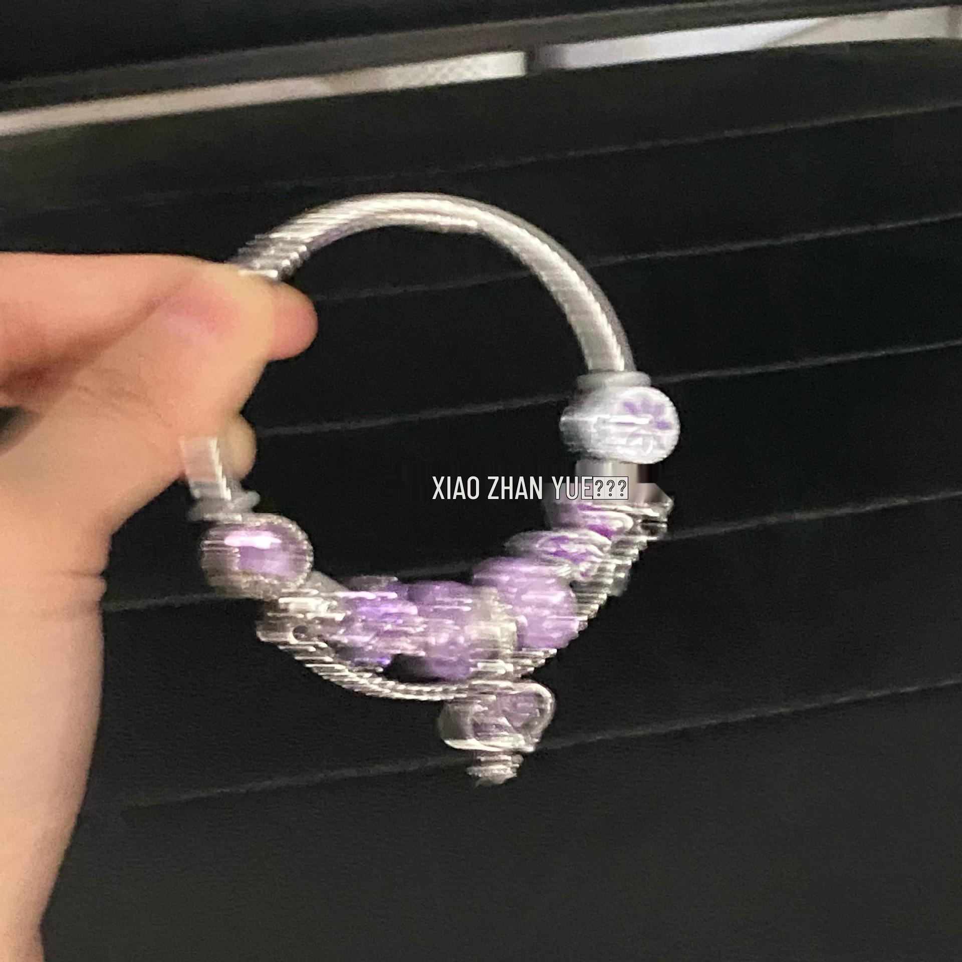 

Винтажный браслет-бенгл из нержавеющей стали с аметистовыми бусинами: Оригинальный дизайн для женщин в литературном стиле