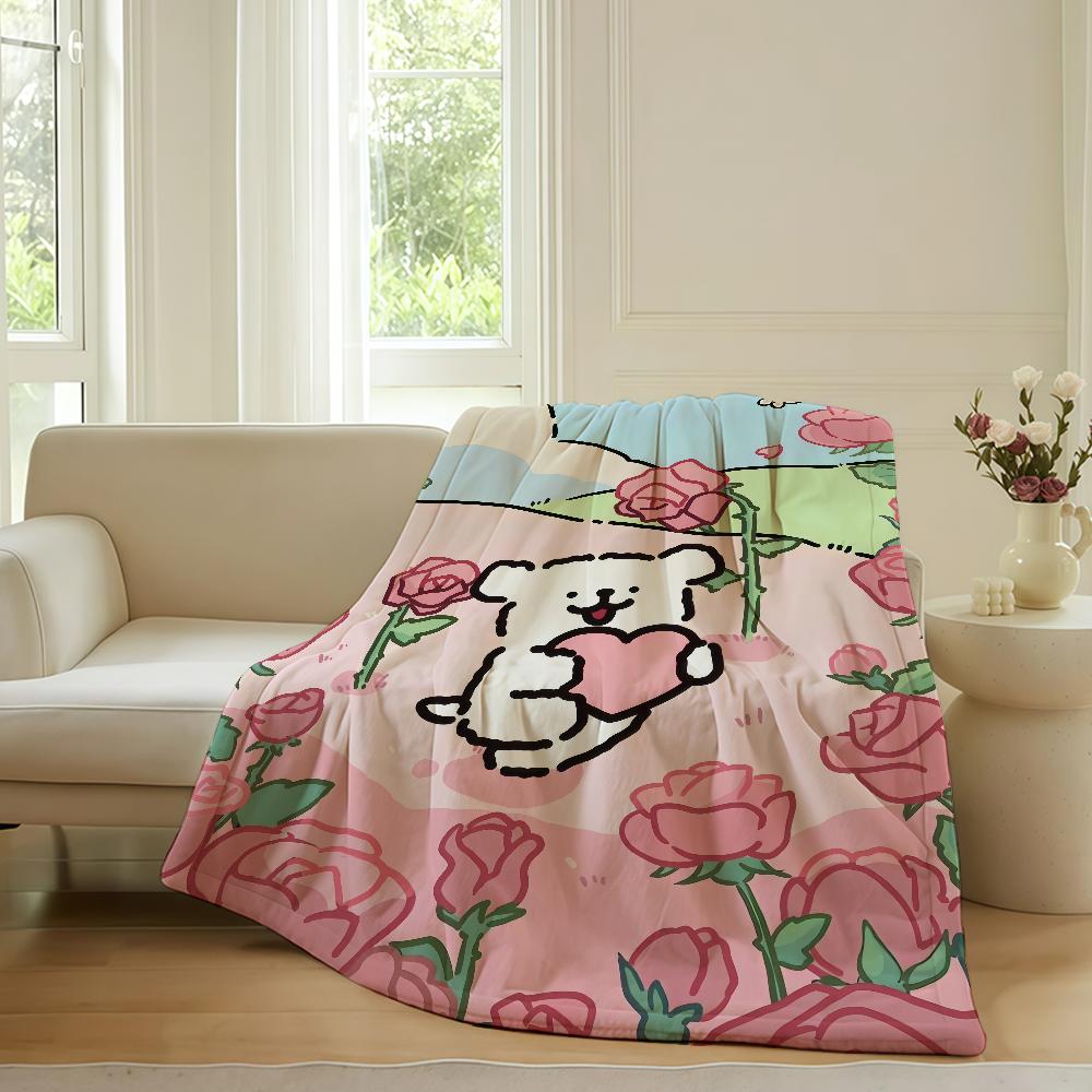 Cute Line Puppy Cartoon Blanket Warm Soft Suitable For Bedroom Sofa Bed Living Room Office Travel Camping Gifts
