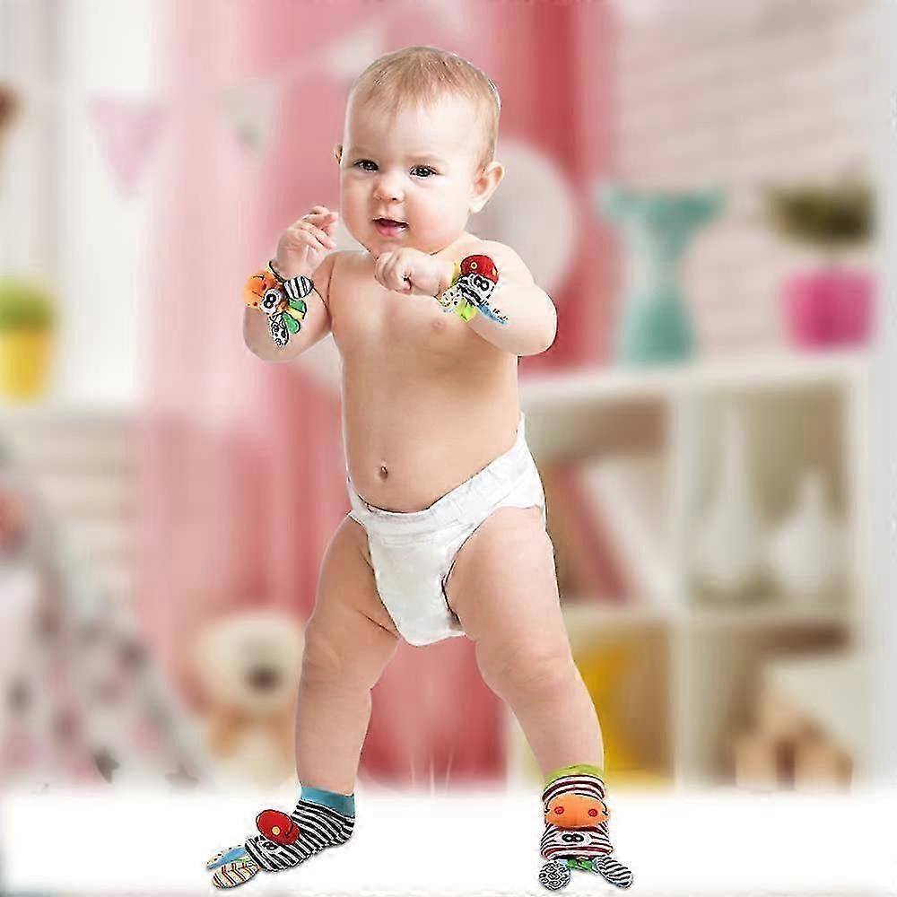 Baby Wrist Rattle,4pcs Baby Wrist Rattle and Socks Rattle Strap Rattles and SocksFoot Finder Developmental Toys Gift for Toddlers Boys Girls (Donkey)