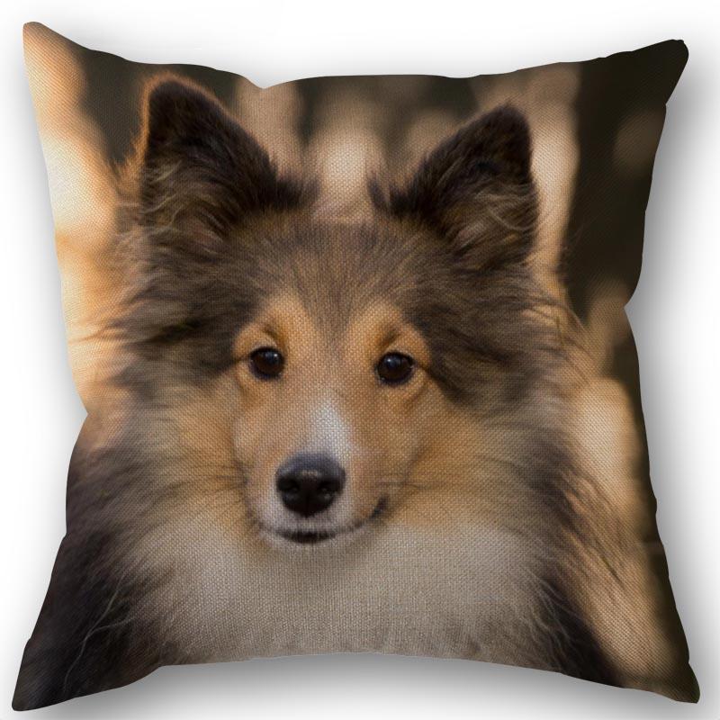 New Custom Dog Sheltie Pillowcase Cotton Linen Fabric Square Zipper Pillowcase 45X45cm Wedding Decorative Pillow Cover