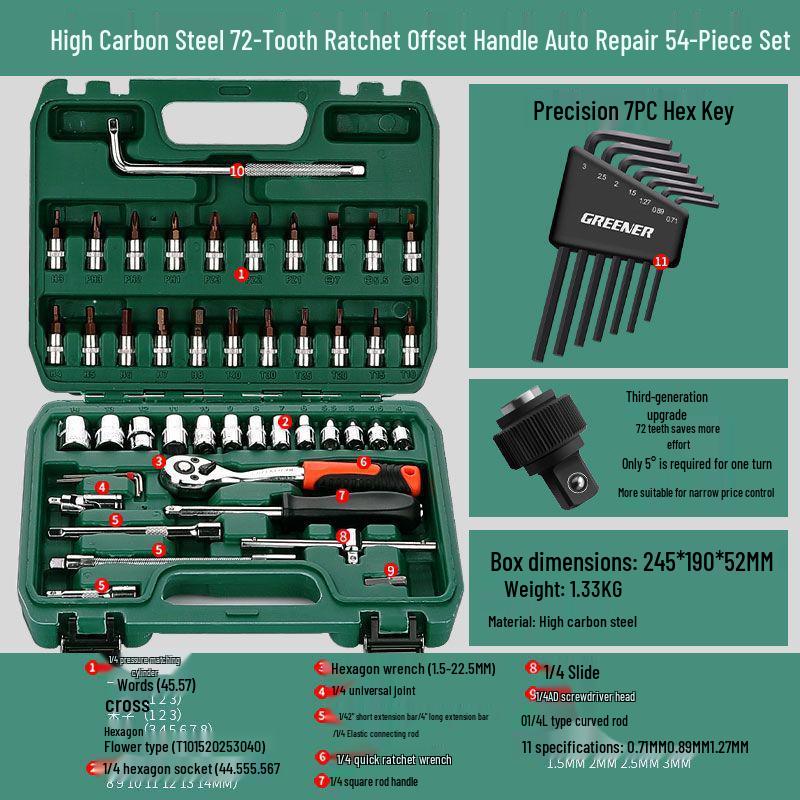 Multifunctional Automotive Ratchet Socket Wrench Tool Set