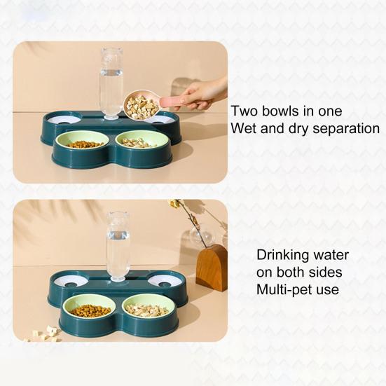 Dispensador Automático de Água para Animais de Estimação com Tigelas Duplas Anti-Tombamento Cães e Gatos Fluxo de Água por Gravidade Sem Derramamentos Acessórios para Animais de Estimação