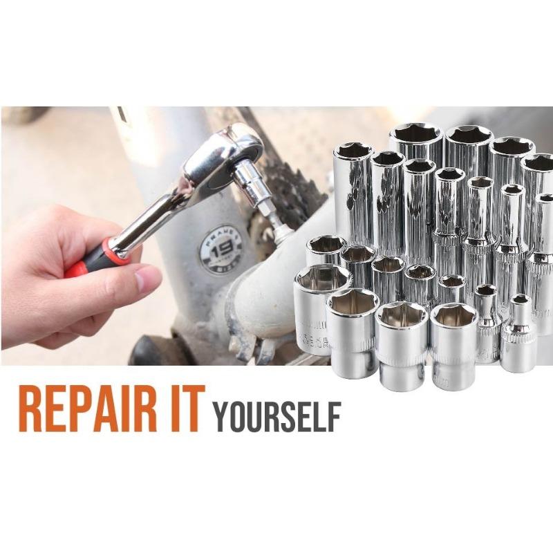 13pcs Short/11pcs Deep Hi-Spec 11pc 1/4  Socket Set Adapter Short Long Sockets 4-14mm Deep Socket Tool Heads Torque Spanner Ratchet Socket Wrench