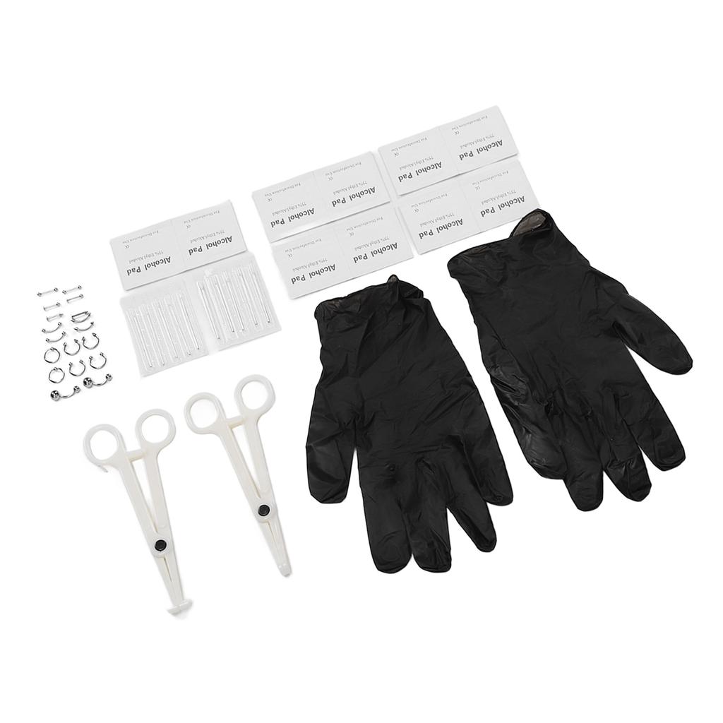42pcs Body Piercing Kit Stainless Steel Different Shapes Needles Piercing Clamps for Ears Navel Tongue