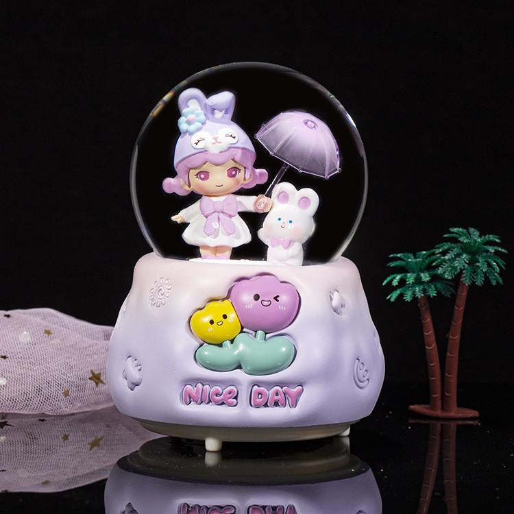 Umbrella Lovely Crystal Ball Music Box Desktop Decoration Night Light Battery Aaa