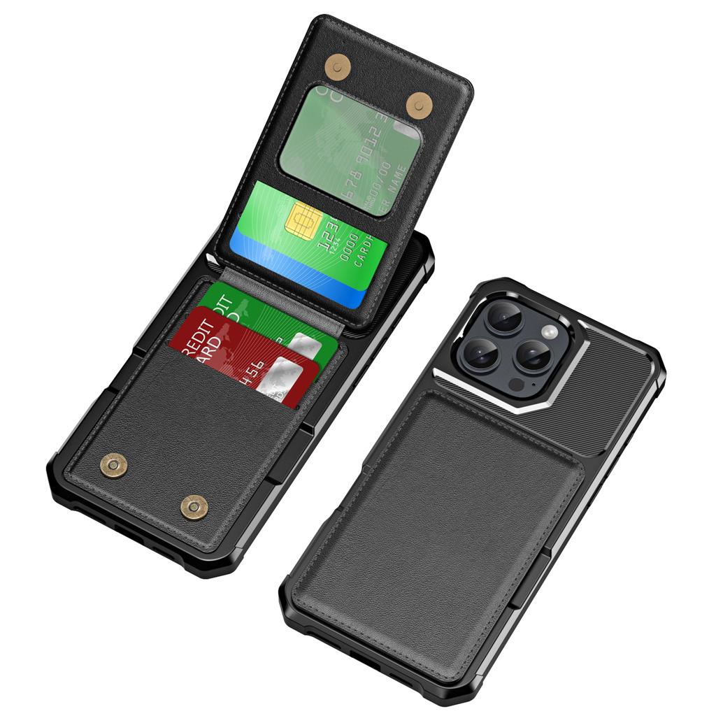 ZM11 For iPhone 16 Pro Max Case Card Slot Kickstand PU+TPU Phone Cover
