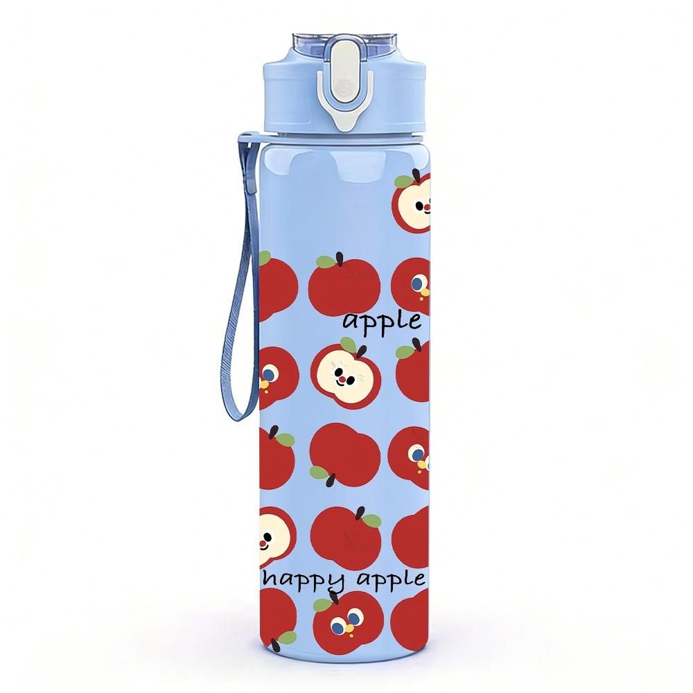 1PC Red Flower Pattern Print 750ml Color Plastic Sports Water Bottle Leakproof Flip Straw Lid Suitable for Sports Office Home Use