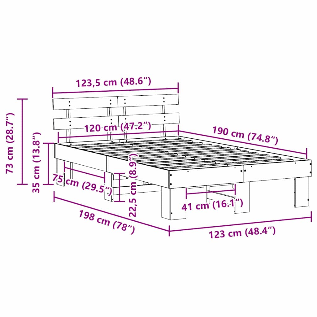 White Bed Frame with Headboard 120 x 190 cm Solid Pine Wood