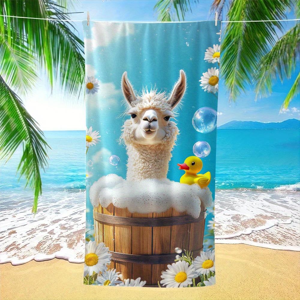 2D Flat Cute Alpaca & Little Duck Print Soft Multipurpose Beach Towel For Beach Vacation Pool Gift For Alpaca Lovers