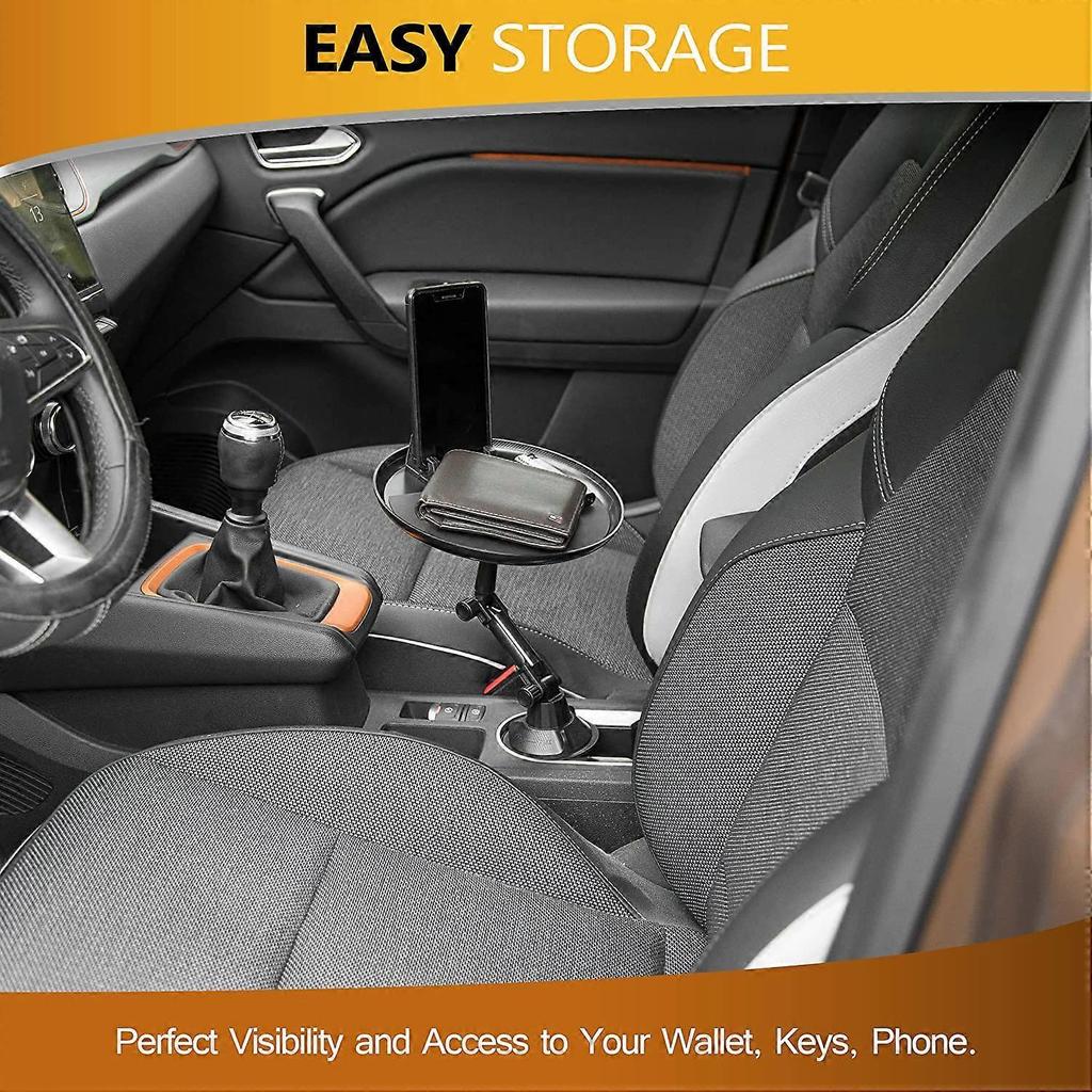 Car Swivel Cup Holder Tray- Premium Quality 360-Degree Swivel Arm Adjustable Universal Car Tray Table with Phone Slot- Car Food Lunch Eating Tray Tabl