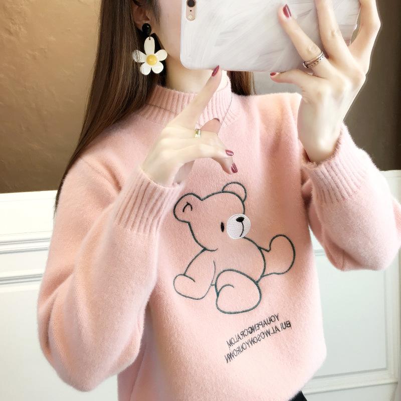 Women's Autumn Winter Christmas Sweater Half Turtleneck Snowflake Pullover