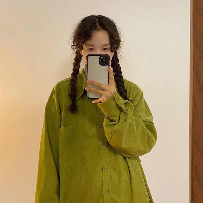 Women s American Retro College Style Corduroy Shirt, Long-Sleeve for Spring/Autumn S