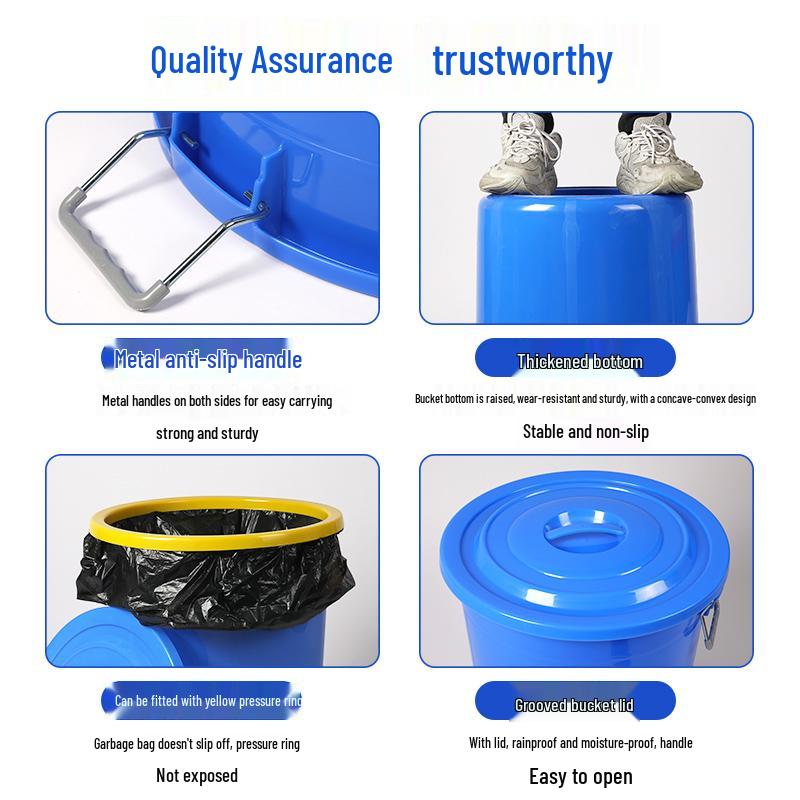 Large Capacity Thick Round Plastic Trash Can for Commercial Kitchens, Catering, Classrooms, Hotels, and Sanitation