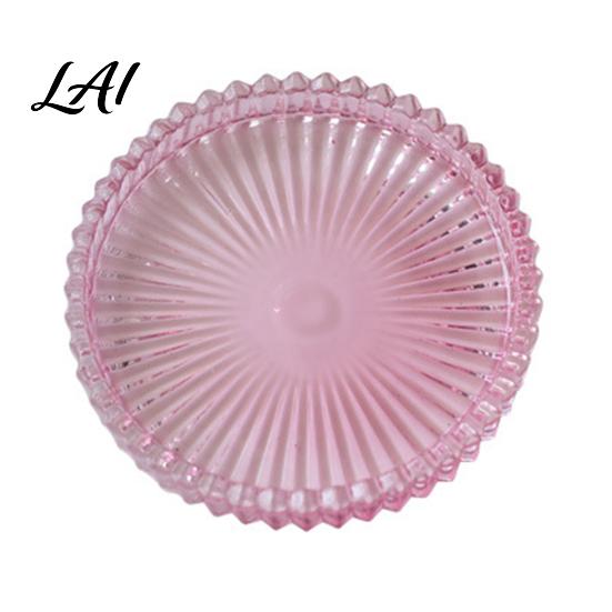 Decorative Candle Holder Pillar Tray Round Glass Green Dish Modern for Home Table Decor Pink
