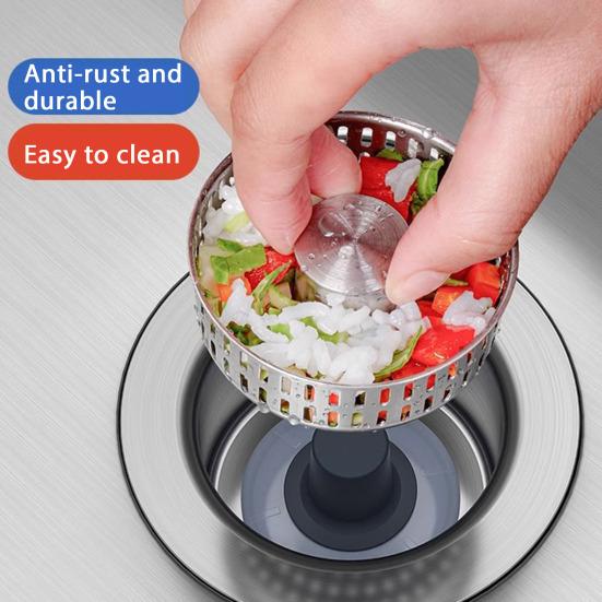 Stainless Steel Sink Drain Strainer Quick Drainage Anti-Clogging Food Catcher Basket Universal Press-Type Filter