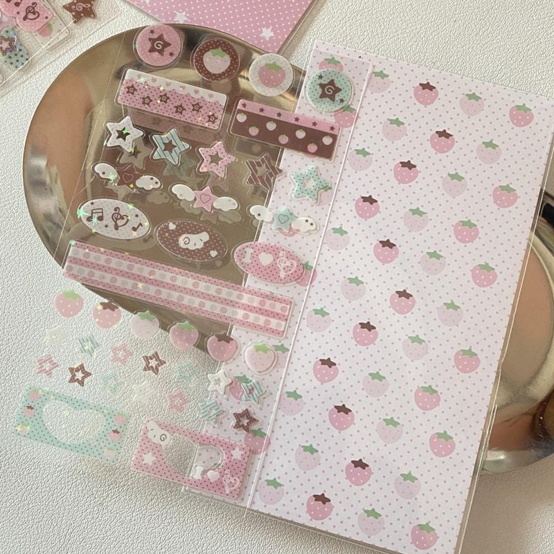 New Cute Musical Note Strawberry Glitter Sticker for Phone Camera Luggage Journal Sticker Kawaii Decoration Sticker Gift