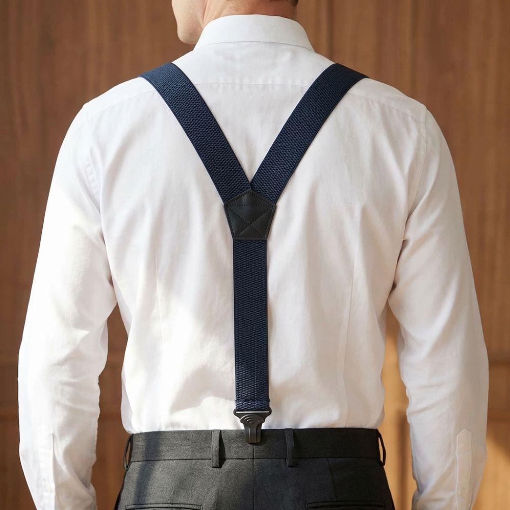 3.8cm Wide Work Suspenders with 3 Gripper Clasps Elastic Pants Braces  Business