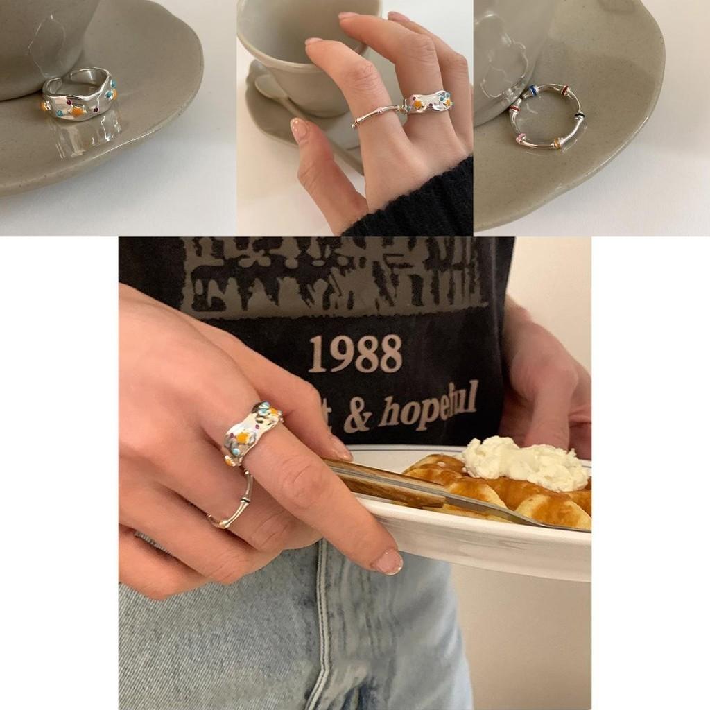 Inspired Korean Trendy Adjustable Copper Ring Irregular Drip Glaze Women For