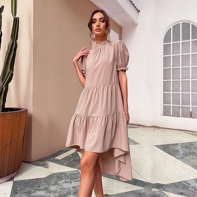 Women's High Waist Solid Color Irregular Loose Semi-turtleneck Pleated Dress