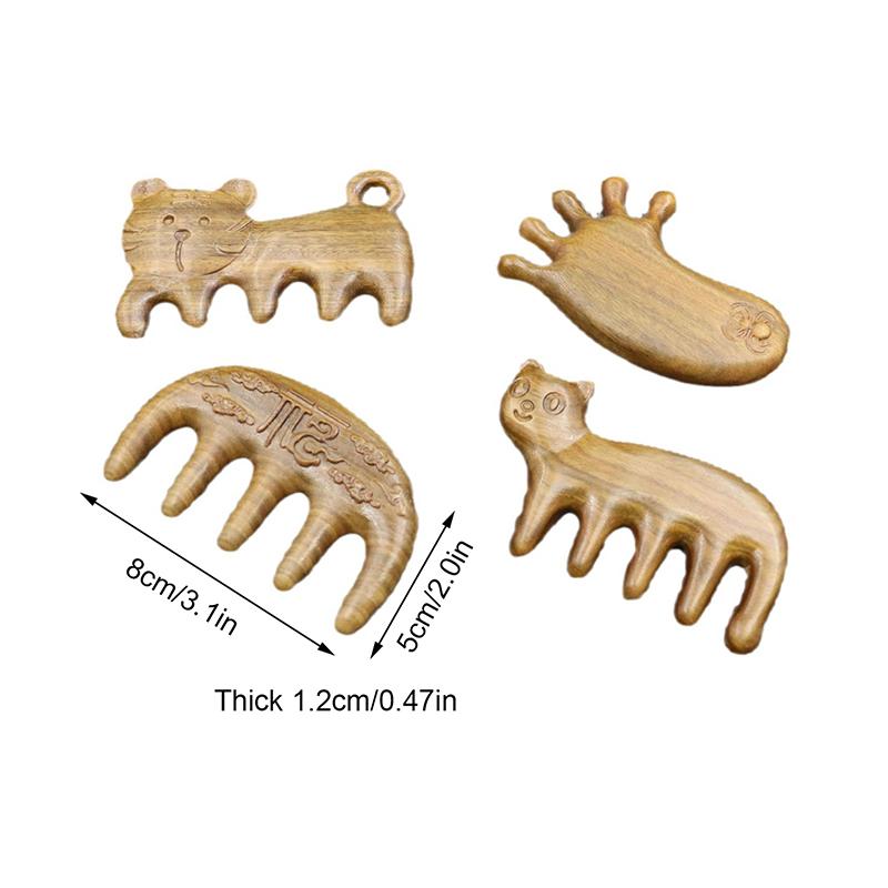 Natural Wooden Wide Tooth Mini Handle Comb Meridian Massage Anti-static Head Five Claw Massager Promote Blood Circulation