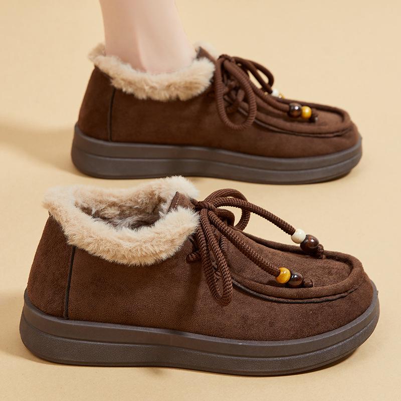 Women's Non-Slip Moccasin Shoes Snow Boots Warm Winter Warm Short Boots for Women Outdoor Fur Lined Faux Suede Fuzzy Fleece Lining Walking Shoes