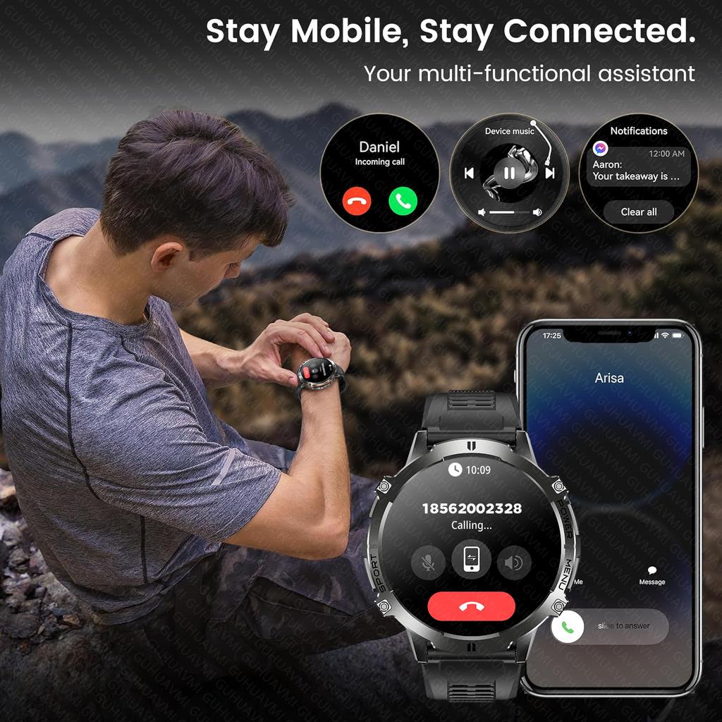 Militär Smartwatch 1000MAH Super Ausdauer Bluetooth Anruf GPS Kompass Barometrischer Höhenmesser 10ATM Wasserdicht Schwimmen AMOLED HD Sport Smartwatches Herren