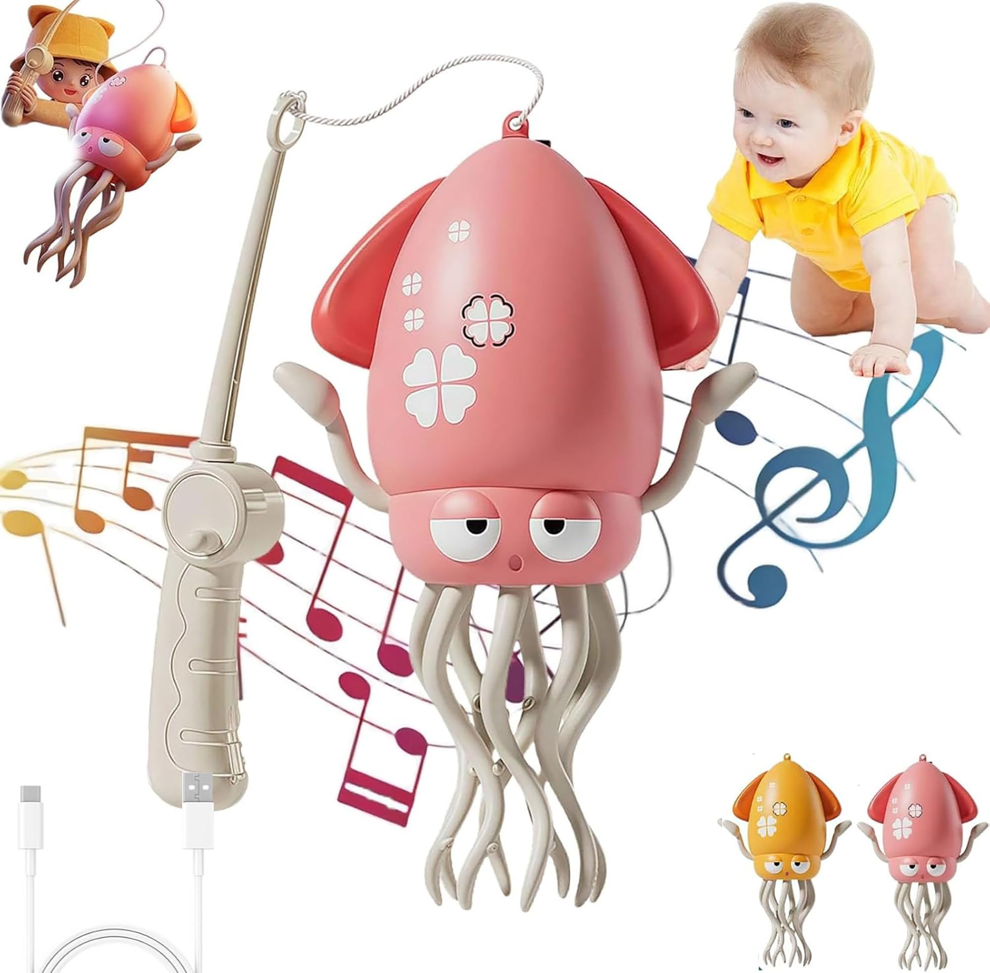 

Танцующая двигающаяся игрушка кальмар новая модель с рыбалкой Осьминог кальмар тип электрическая игрушка со светодиодной подсветкой и оснащенная автоматическим объездом USB обучающая розовый