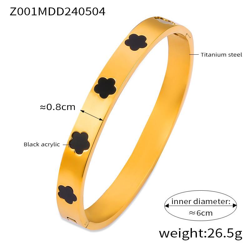 Elegant Gold-Plated Titanium Steel Bracelet with White Shell Flower and Geometric Acrylic Inlay