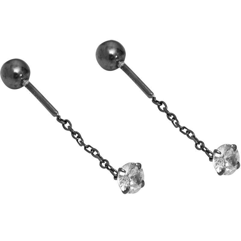 Argint Sterling 925 Fir de ureche cu diamant zirconiu cu mărgea neagră și lanț scurt pentru osul urechii în stil hip-hop