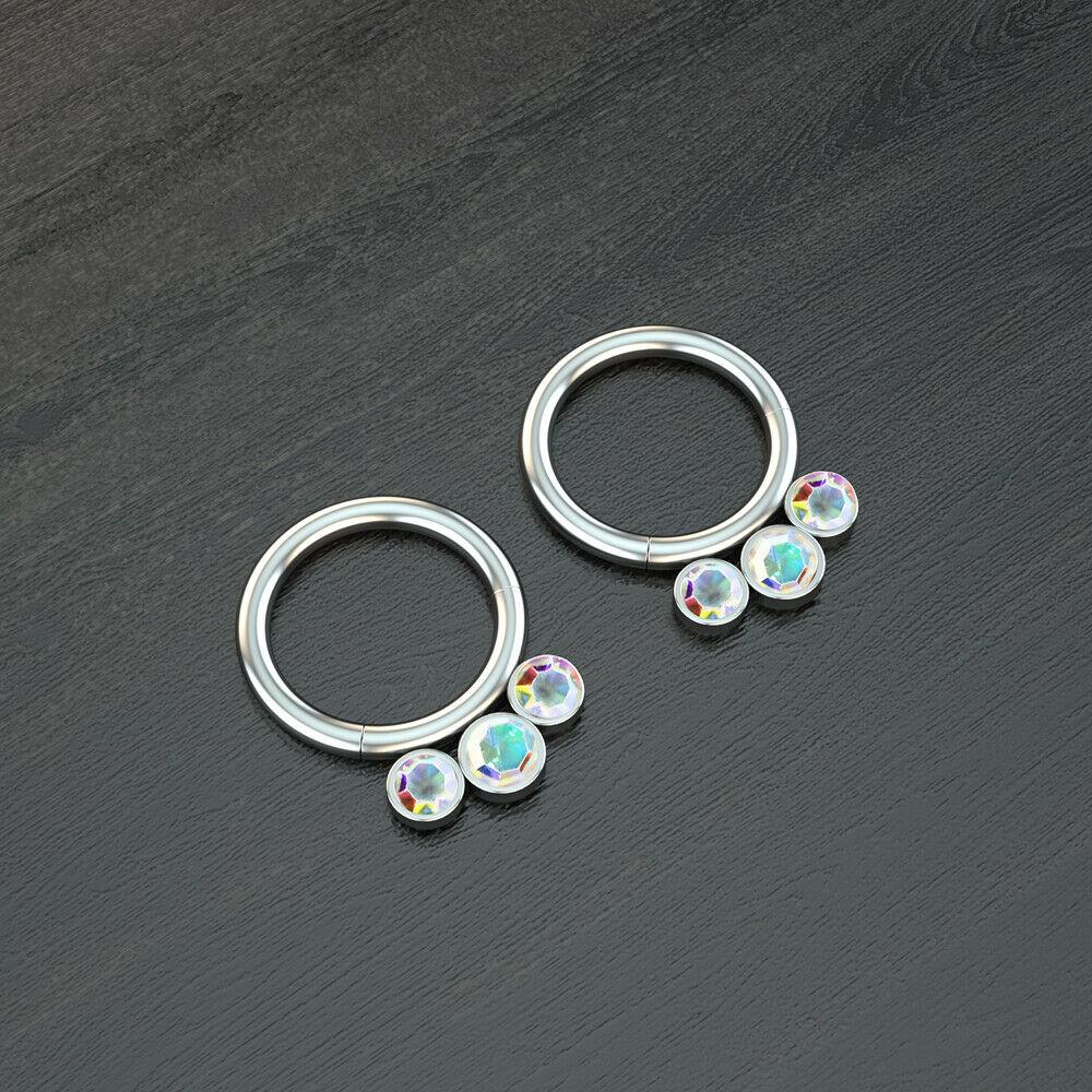 Titanio + Cristallo Anello per Naso Labbro Orecchino Segmento Incernierato 16G 8MM Gioiello Piercing Corpo