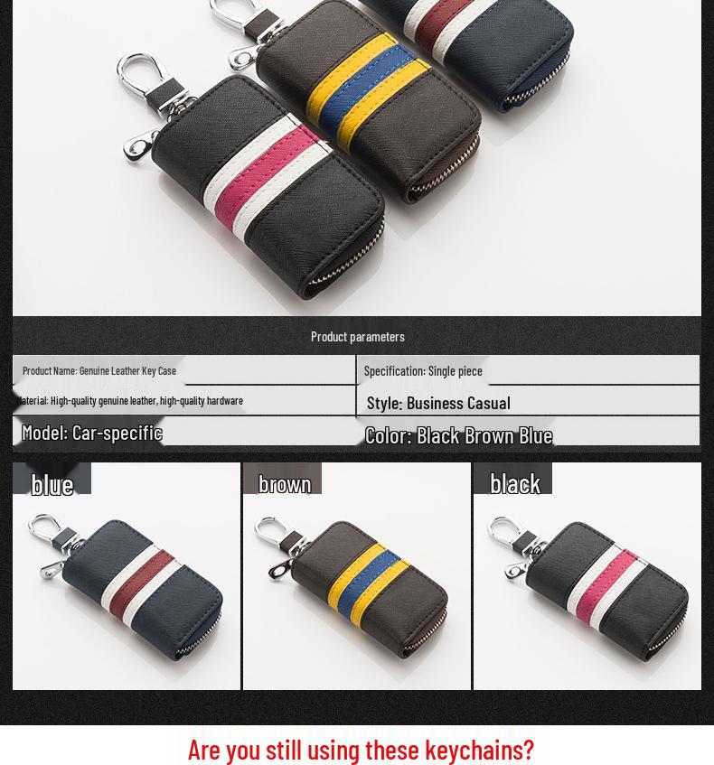 Men's Waist-Hanging Car Key Pouch with Stripe Zipper and Buckle