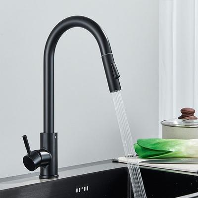 Ausziehbare Küchenarmatur Einlocharmatur Gebürstet/Schwarz G1/2 Küchenarmatur Schwarze Oberfläche Wasserhahn Spültischarmatur